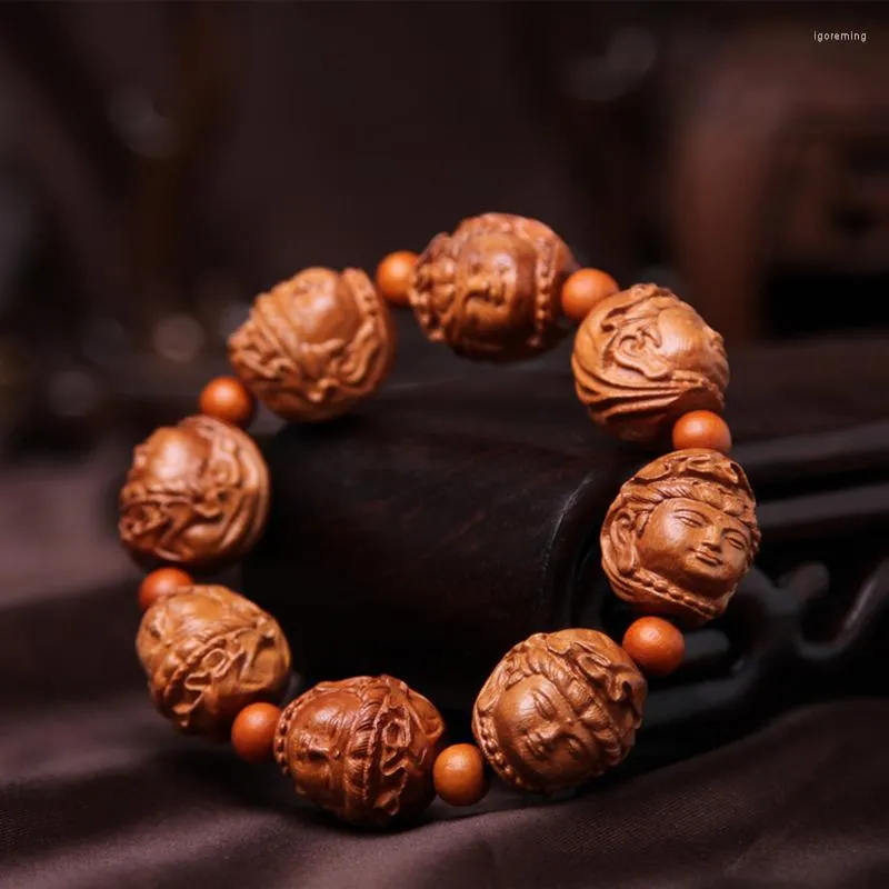 Strand Sculpté Acajou Déesse Avatar Bracelet Naturel Style Folk Paix Guadang Perle Bijoux