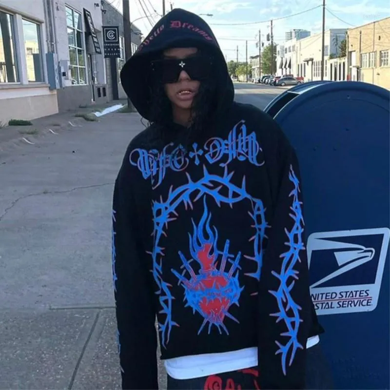 Erkek Hoodies 2022 Sonbahar Kış Hip Hop Gündelik Gotik Mektup Baskılı Zip Up Hoodie Street Giyim Kadınları Y2K Ceketler hırka sweatshirt