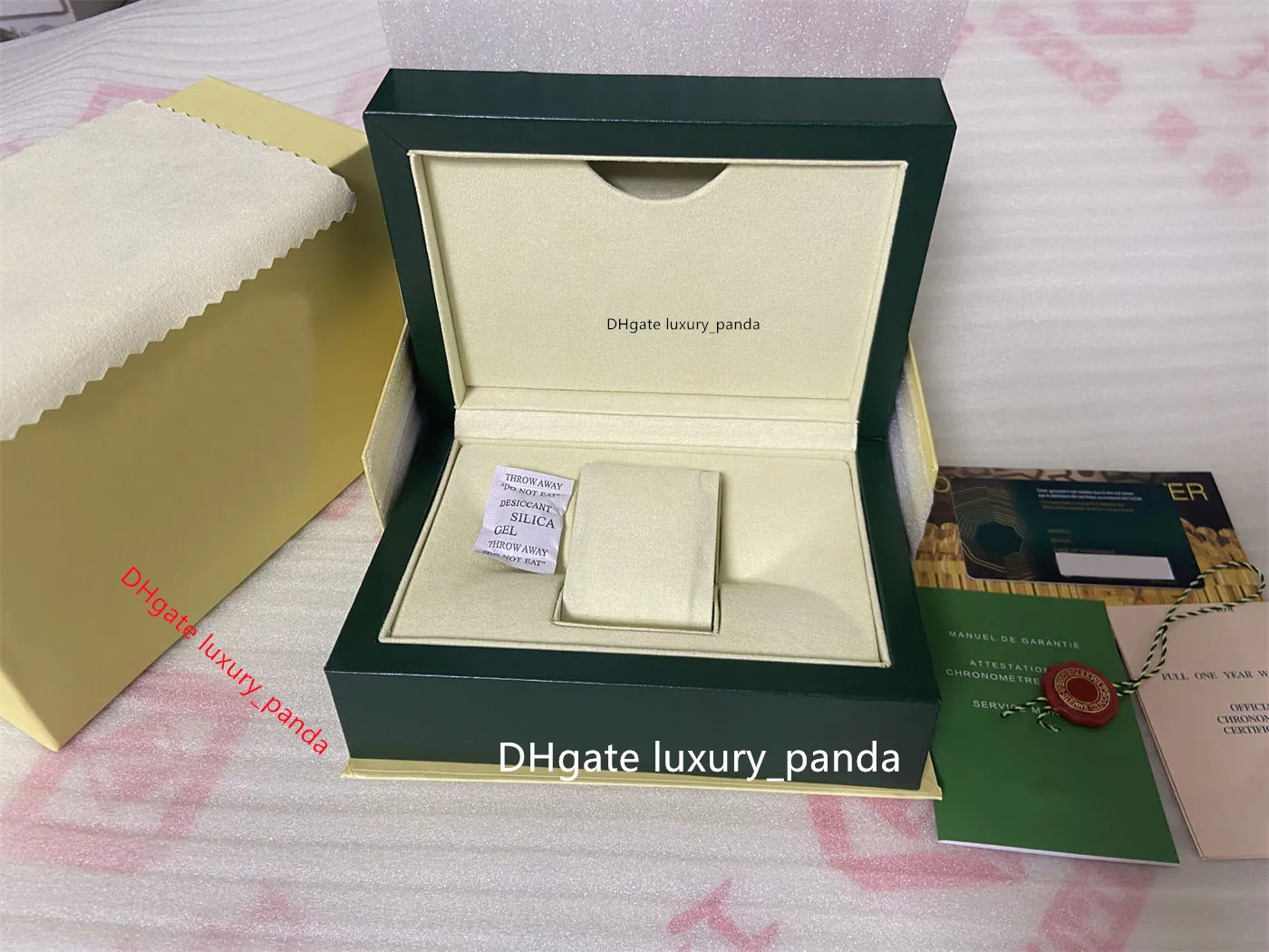 Scatole per orologi di lusso 5A verde scuro confezione regalo originale in legno per 126610 126613 116500 116506 126710 126660 Scatola per orologi Rolex con libretto per carte-a3