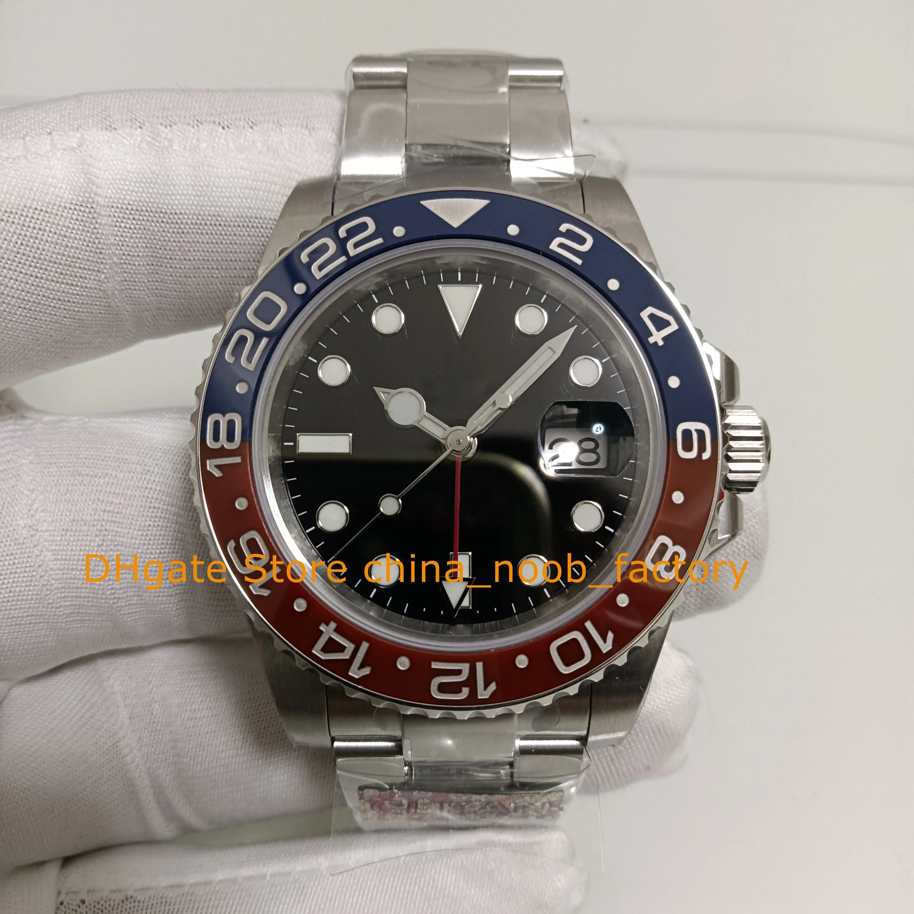 3 Style Automatisk Titta på mäns 40mm Datum Black Dial Red Blue Luminous Ceramic Bezel Clean Cal.3186 Rörelse Mekanisk 28800 VPH/Hz armbandsurklockor