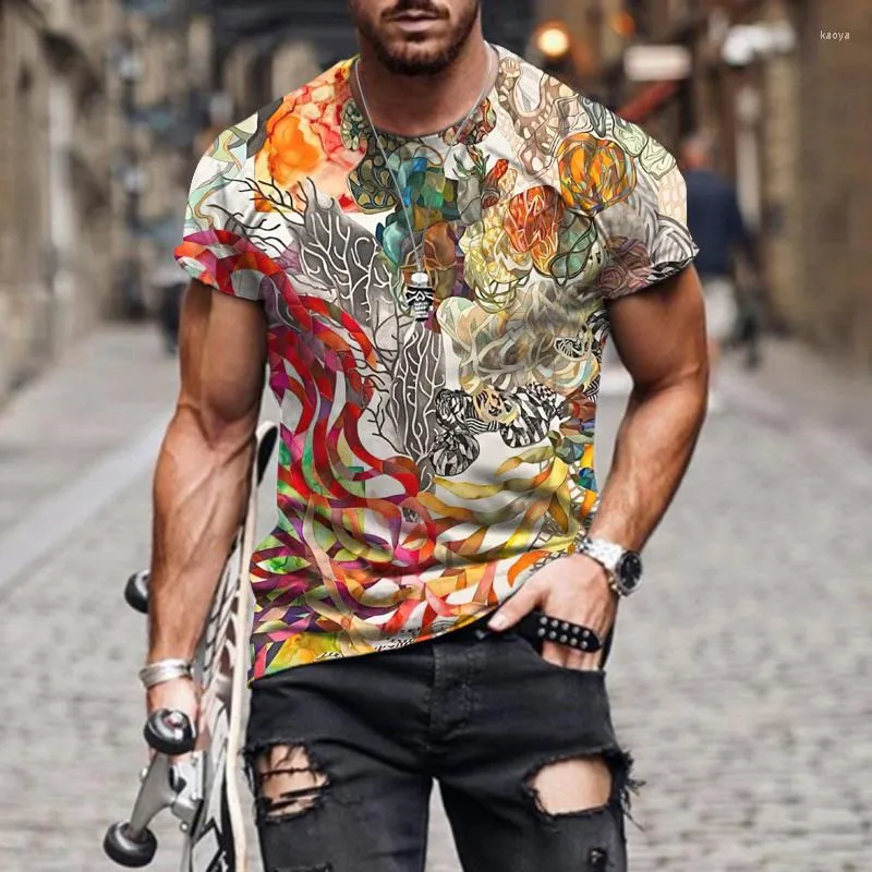Men's T Shirts Chinese Factory Direct Supply Printed T-Shirt Totem Color Fashion Trend Short-Sleeved O-Neck Oversized Clothing