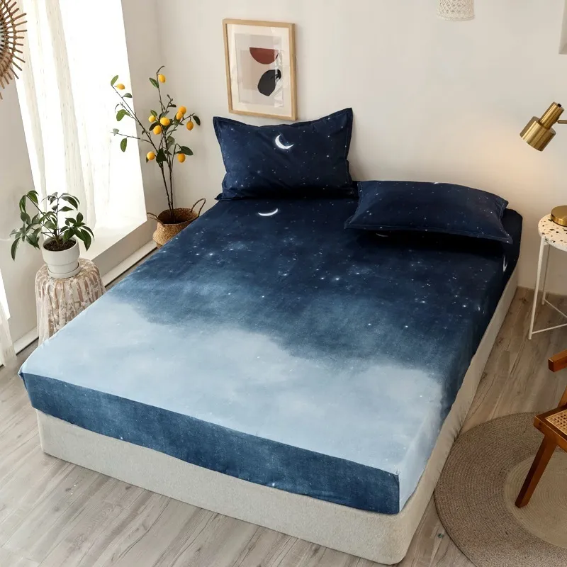 Sängkläder sätter 1 st 100%polyester tryckt monterat ark madrass täcker fyra hörn med elastiskt band säng lakan king size 221110