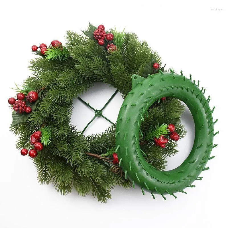 Decorative Flowers Christmas Wreath Round 17CM Plastic Green Ring For DIY Flower Arrangment