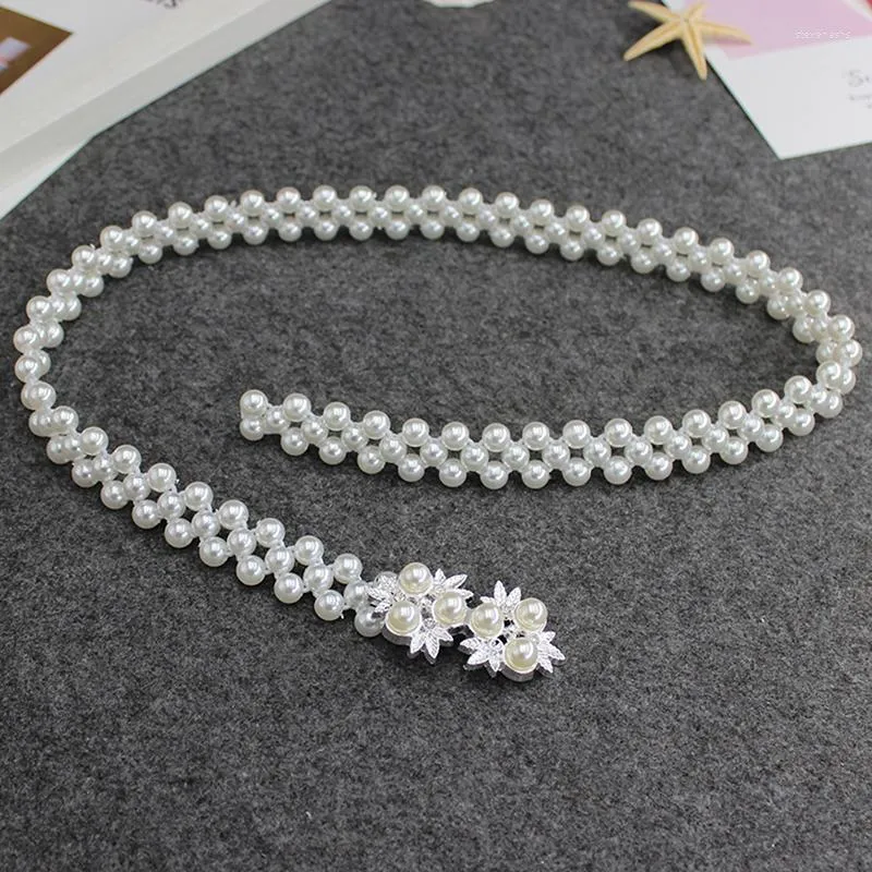 Belts Versatile Waist Pearl Bow Flower Chain Dress Sweety Ladies Belt Wedding Designer Female Waistband