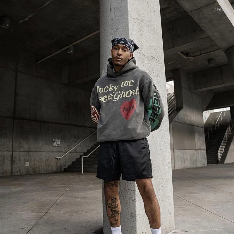 Heavyweight Hoodie Lucky Me I See Ghosts Hoodie Brown Mens Hoodies