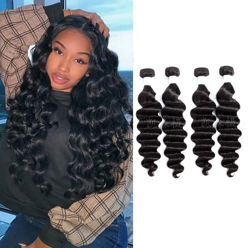 Loose Deep 4 Bundles Cabelo Humano Brasileiro Peruano Indiano Cru Virgem Trama Dupla Cor Natural 10-30 polegadas