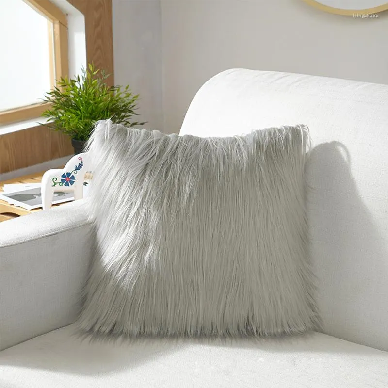 Pillow Long Artificial Wool Fur Sheepskin Cover Hairy Faux Plain Fluffy Soft Throw Pillowcase Washable Solid Case