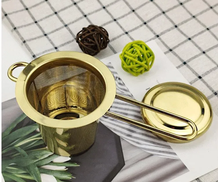 Stainless Steel Gold Tea Strainer Folding Foldable Tea Infuser Basket for Teapot Cup Teaware accessories SN3372