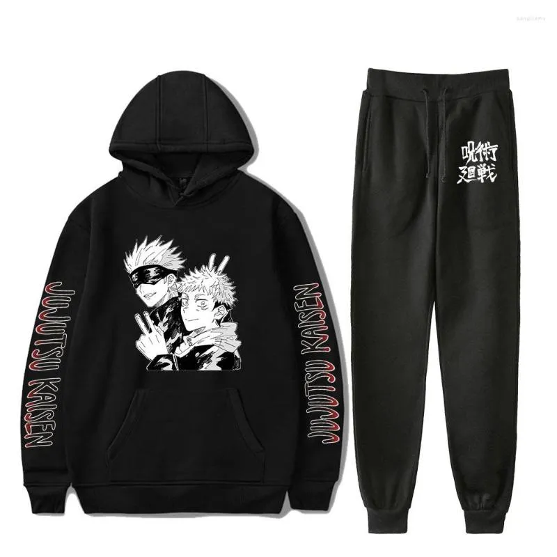 Hoodies masculino Anime Jujutsu Kaisen Conjunto de duas peças e calças de moletom Men Mulheres Mulheres Armilhas Compoladas Capé