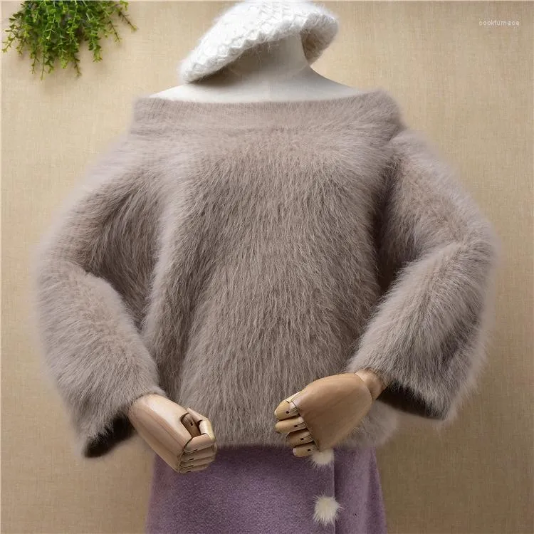 Women's Sweaters Female Women Winter Thick Warm Hairy Plush Mink Cashmere Slash Neck Three Quarter Sleeves Loose Lazy Oaf Pullover Jumper