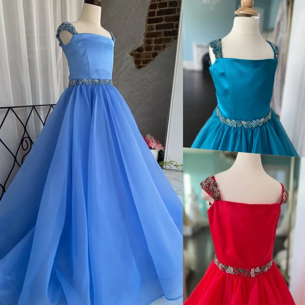 Teal Girl Pageant Dress 2023 Corry Crystal Straps Organza Little Kids Birthday Party Party Walth Vrud اطفال الأطفال المراهقين