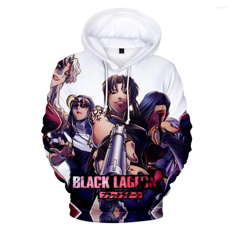 Luvtröjor herr Luvtröja herr 2022 BLACK LAGOON Revy 3D Anime Sweatshirts Kvinna Huvvaror Casual Pullovers Träningsoverall Barnkläder