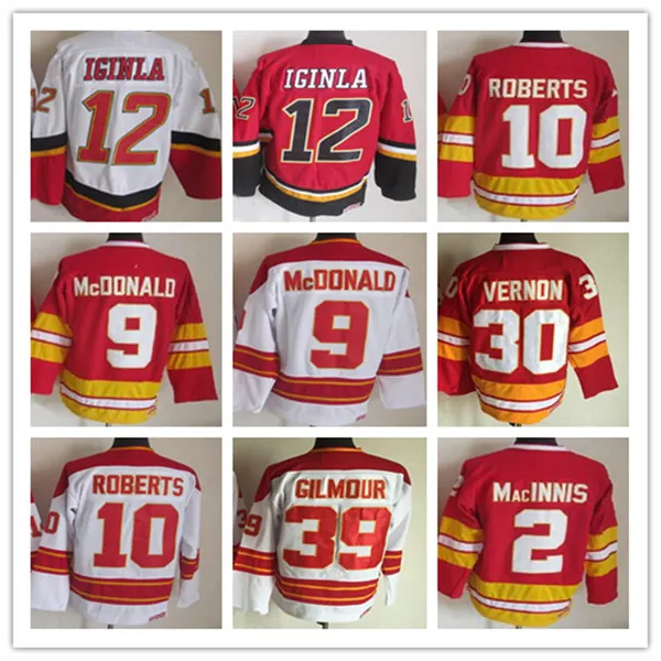 رجل الرجعية كالجاري النيران Jarome Iginla جيرسي الهوكي 2 Al Macinnis 9 Lanny McDonald 10 Roberts 30 Mike Vernon 39 Gilmour 25 Nieuwendyk 14 Theoren Fleury مخيط أحمر