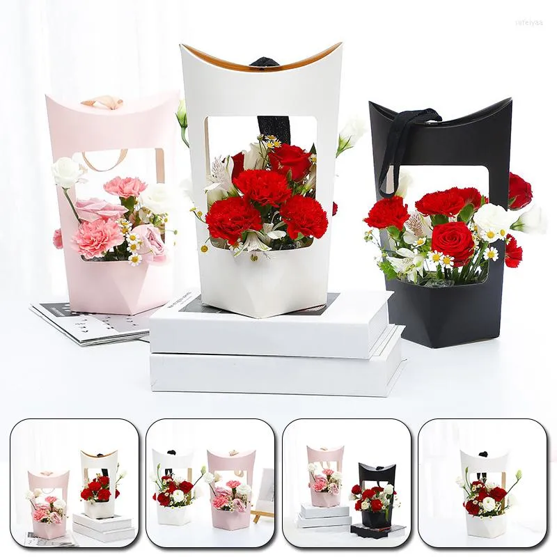 Gift Wrap Portable Kraft Paper Flowers Box Handv￤ska Rose Florist Bouquet Wedding Packing Valentine's Day