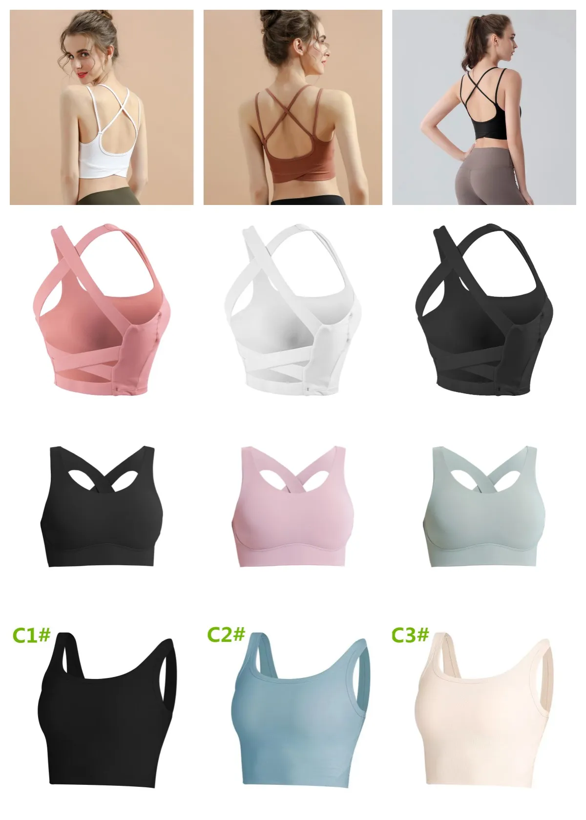 Reggiseno sportivo da donna imbottito senza ferretto, supporto medio, reggiseni yoga, palestra, corsa, allenamento, canotte