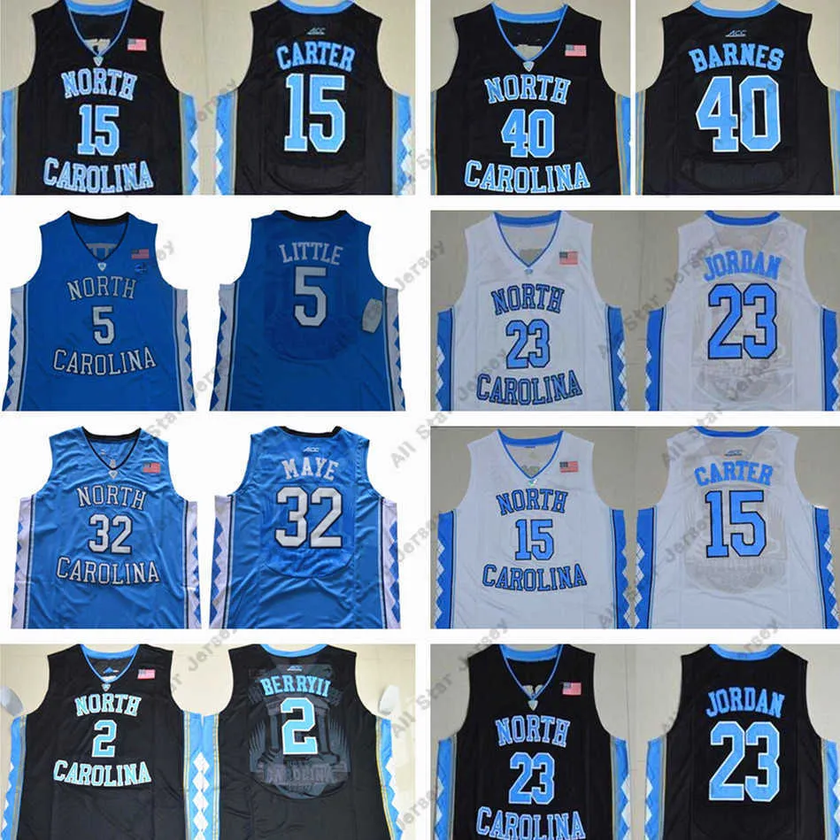 Unc Tar Heels Camisa de basquete da Carolina do Norte 5 Nassir Little 15 Vince Carter 32 Luke Maye Michael College
