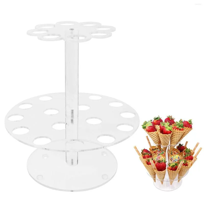 Forniture festive Porta gelato in acrilico Espositore a cono trasparente Torre da dessert trasparente con base per