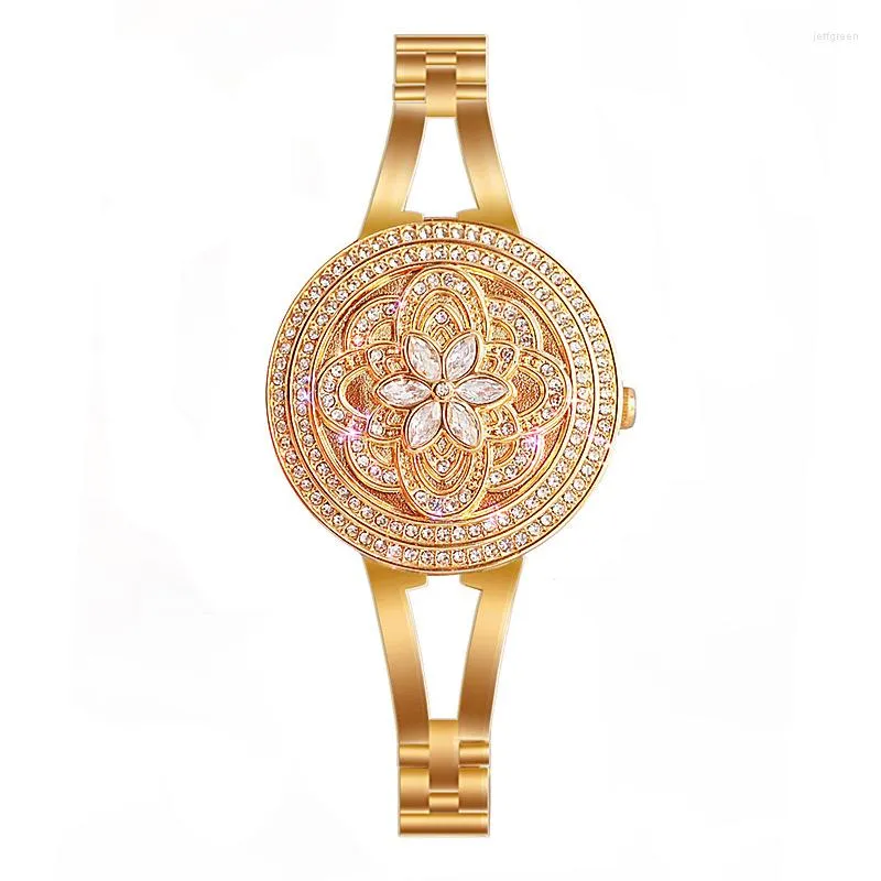 Armbanduhr Top Brand Ladies Blumenpocket FOB Uhr Luxus Frauen Frauen Kristallkleid Handgelenk Fashion Diamond Quarz Uhren