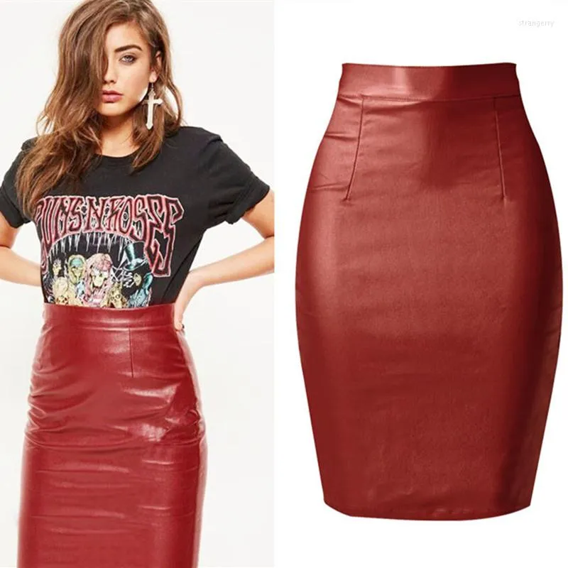 Wine faux leather pencil skirt cheap