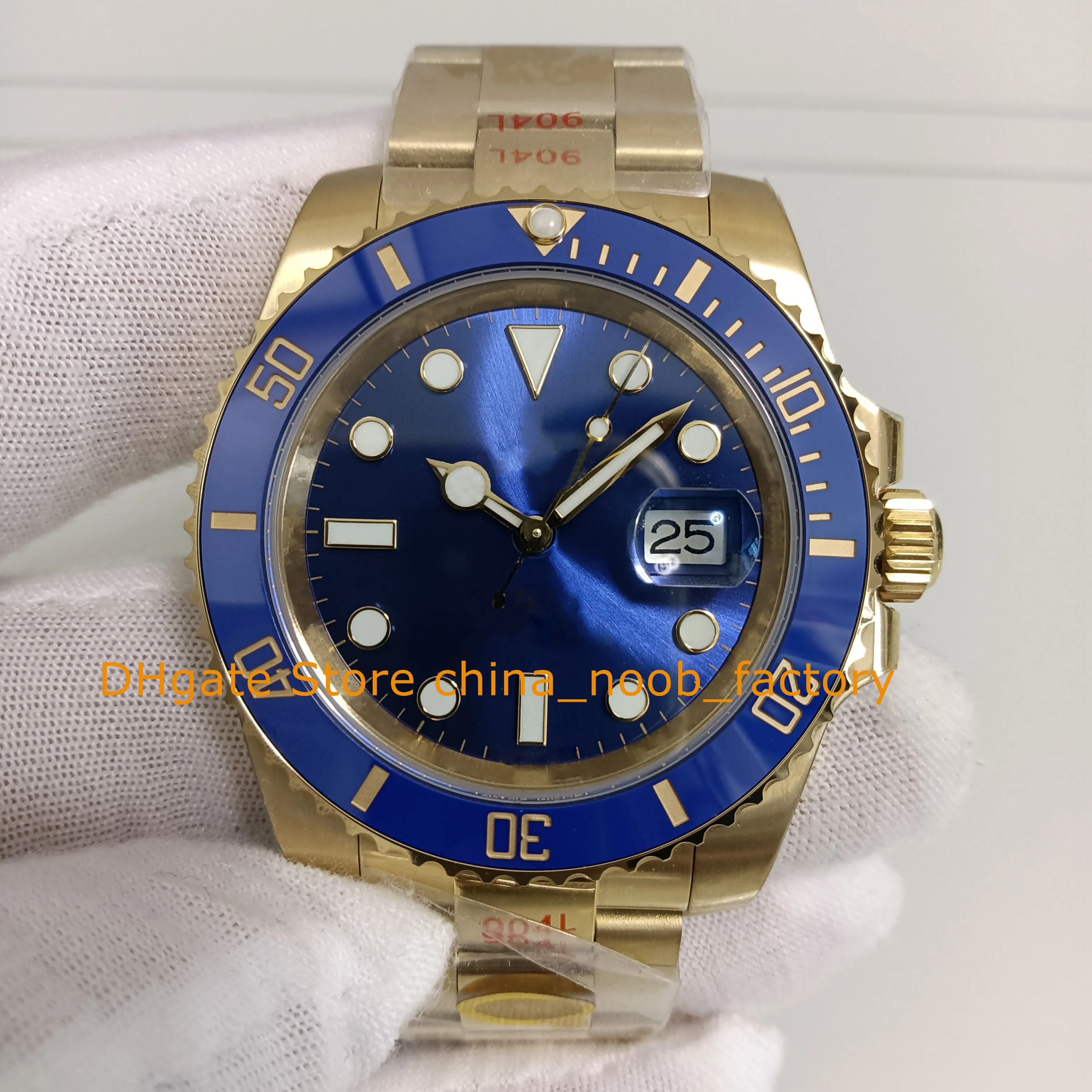 Montre 4 couleurs chère pour homme 40 mm en acier 904L or jaune 18 carats cadran bleu lunette en céramique Dive Sport V12 Sport deux tons Cal.3135 montres de mouvement