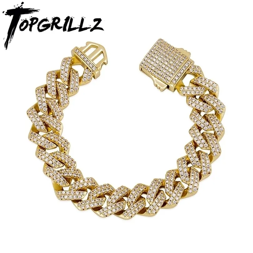 Braccialetti con ciondoli TOPGRILLZ Bracciale a catena cubana Miami da 12 mm con chiusura a molla Regalo di gioielli di moda hip-hop completamente ghiacciato di alta qualità 221109