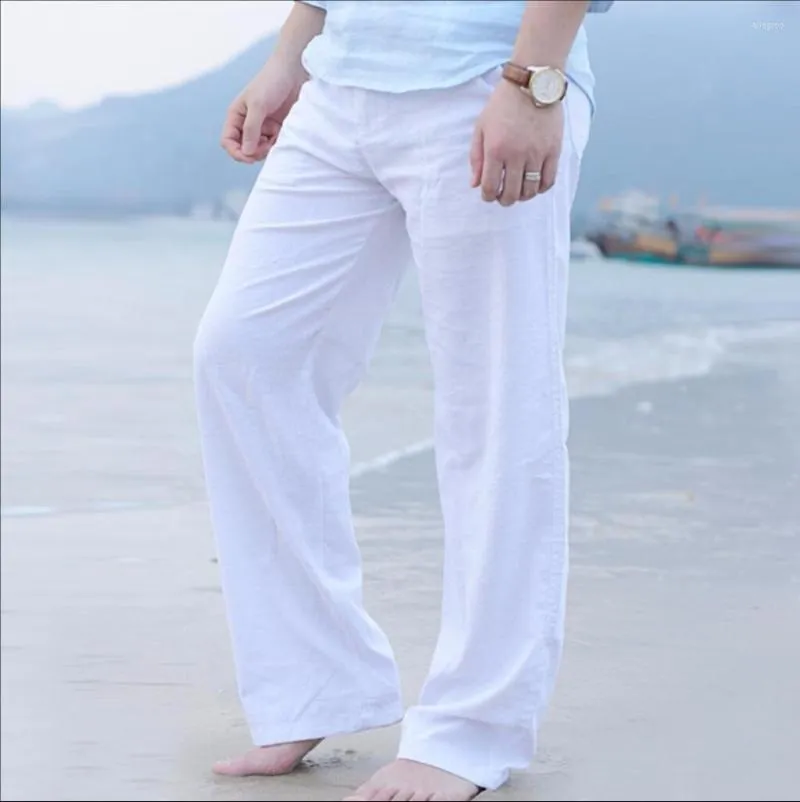 Men's Pants M-3xl 2022 Summer Men's Thin Linen Loose Casual Straight Plus Size Trousers Fluid Elastic Waist Beach
