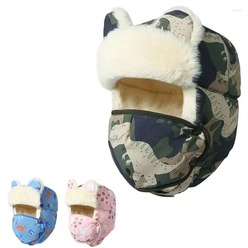 Berets Bomber Hat Earflap Mask Kids Winter Fleece Lining Warm Autumn Skiing Outdoor Accessory For Boy Girl