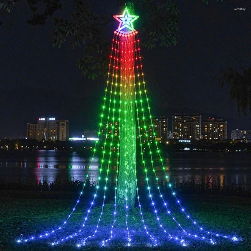 Strings 9x3m DreamColor Christmas Star String Lights Outdoor 300 LED RGB Waterfall Tree Light com Topper para decoração de férias de casamento