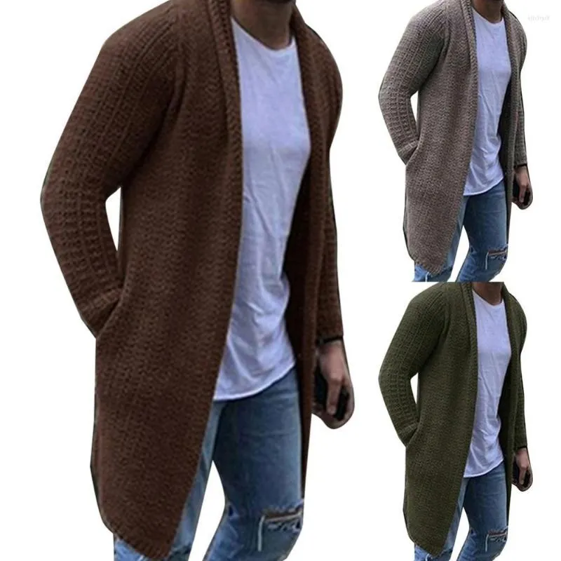 Maglioni da uomo Cardigan da uomo Tasche larghe Lungo Tinta unita Cappotto maglione lavorato a maglia davanti aperto Abbigliamento invernale da uomo