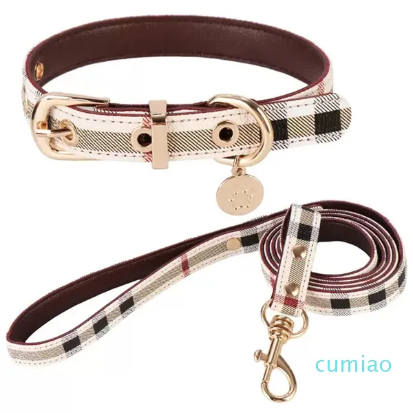 4Colors Fashion Brand Dog Collars Brand Designers Letters Print Old Flowers Grid Pattern Cute Leashes Casual Adjustable Strong and Durable Dogs Neck Strap