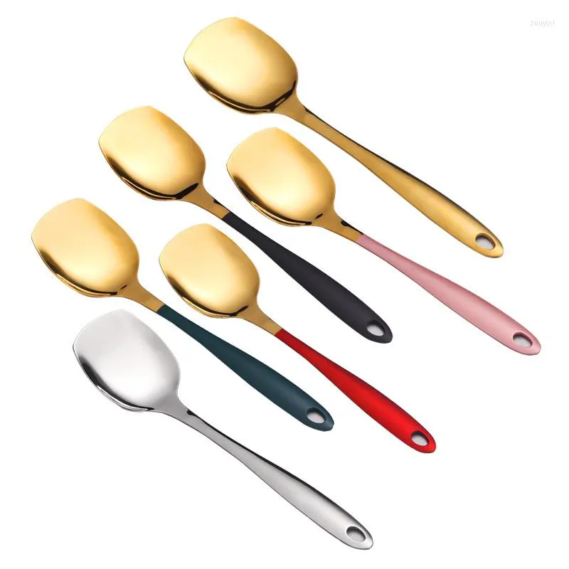 أدوات المائدة مجموعات وجبة الفولاذ المقاوم للصدأ ملعقة ملعقة بوفيه الحمراء الحمراء كبيرة المقبض الطويل أدوات المائدة