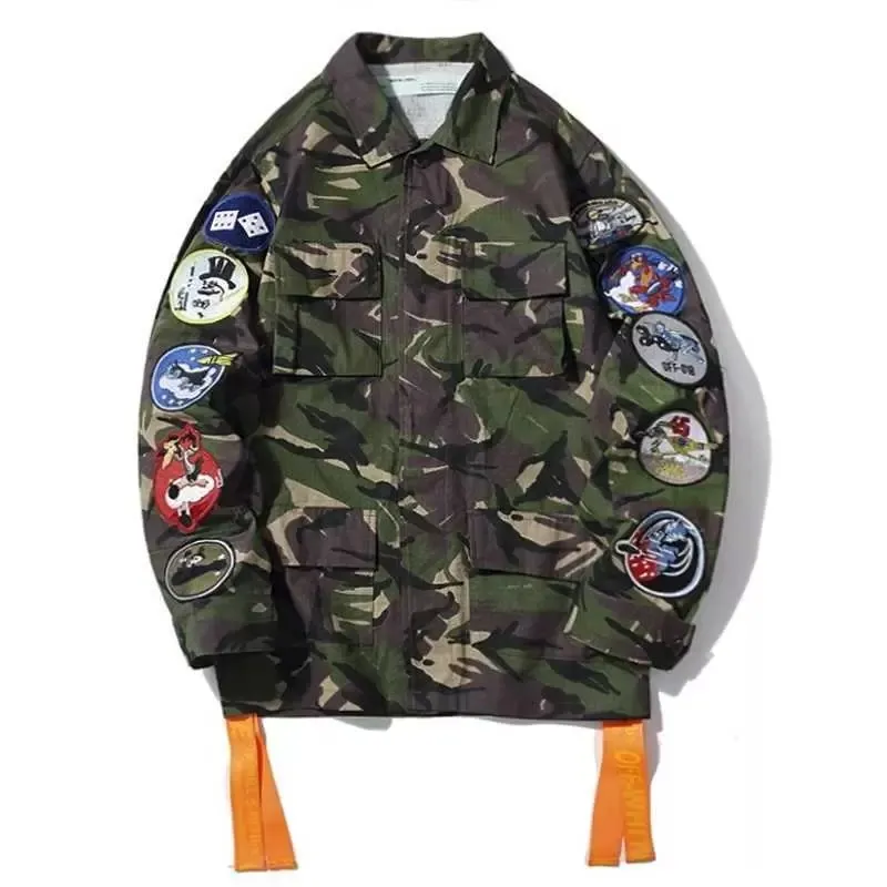 Men Fashion Jacket Luxe ontwerpers Graffiti Hip Hop Row Kleding Camouflage Camouflage Outerwear borduurwerkmedaille Tooling Women Coats