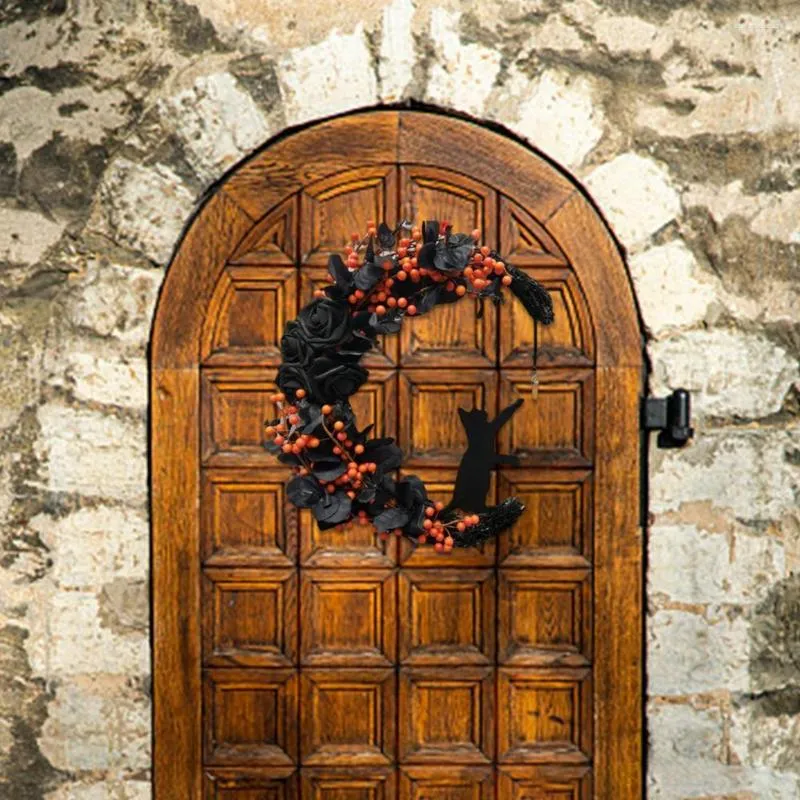 Fiori Decorativi Ghirlanda Di Bacche Di Rosa Realistico Nessuna Appassimento A Forma Di Luna Decorazione Della Parete Della Porta D'ingresso Per La Casa