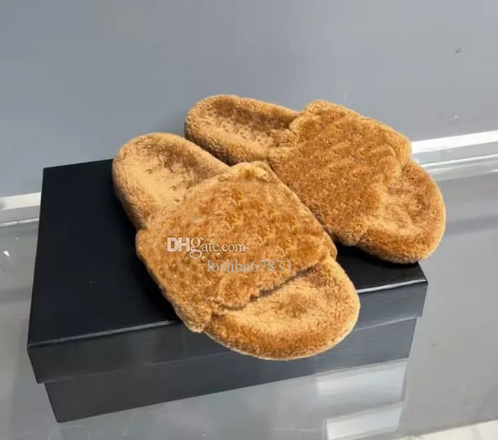 Women's designer slippers Fashion embroidered letters Wool leather warm shoes Indoor hotel casual shoes box 35-42