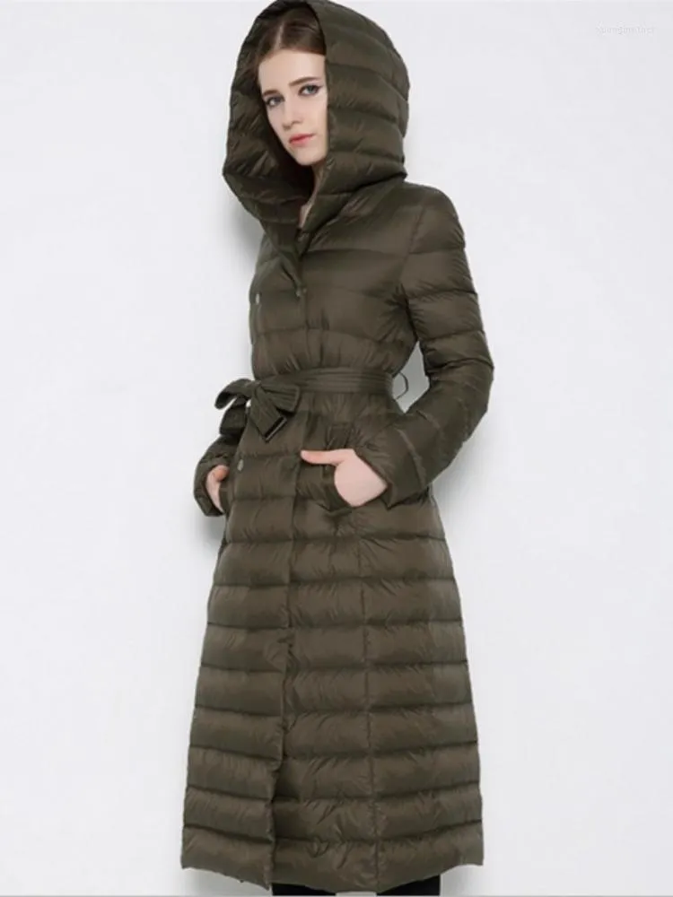 BLUENESSFAIR – veste d'hiver en duvet pour femme, manteau en vraie fourrure de raton laveur naturel, col en canard, ceinture à Double boutonnage, 2022