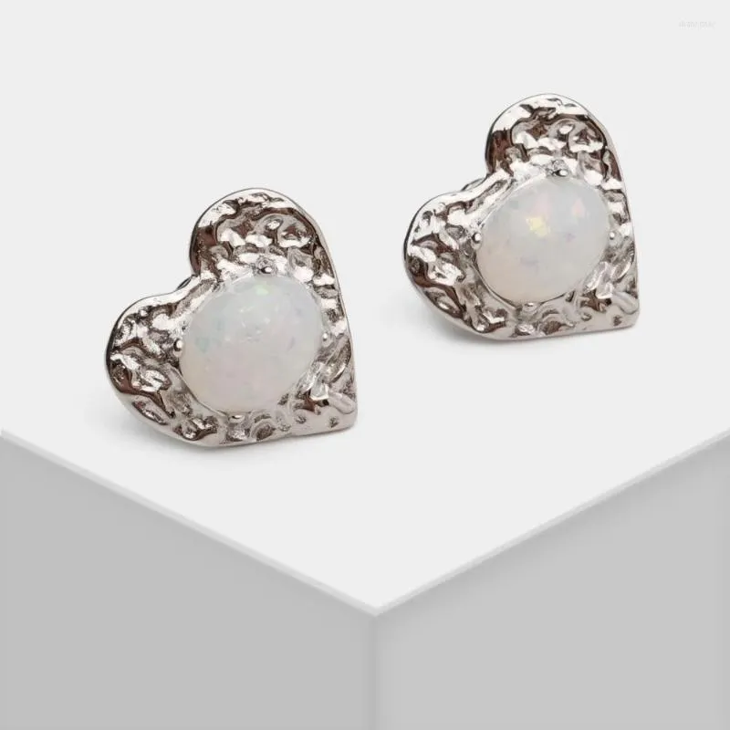 Stud Earrings Trendy Opal Stone Heart Shape Jewelry For Lady Friendship Gift Accessories With Box Ins