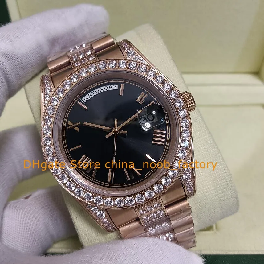 3 Color In Box Watch Mens Black Dial 40mm Rose Gold Diamond Bracelet Asia 2813 Movement Men's Automatic Mechanical Watches Men Wristwatches