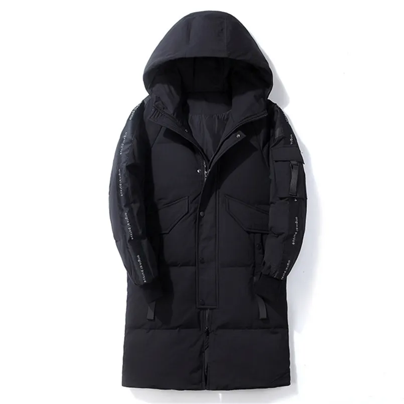 Jaqueta de inverno masculina para baixo parkas versão coreana médio e longo quente grosso fino ajuste pato branco parka à prova de vento 221110