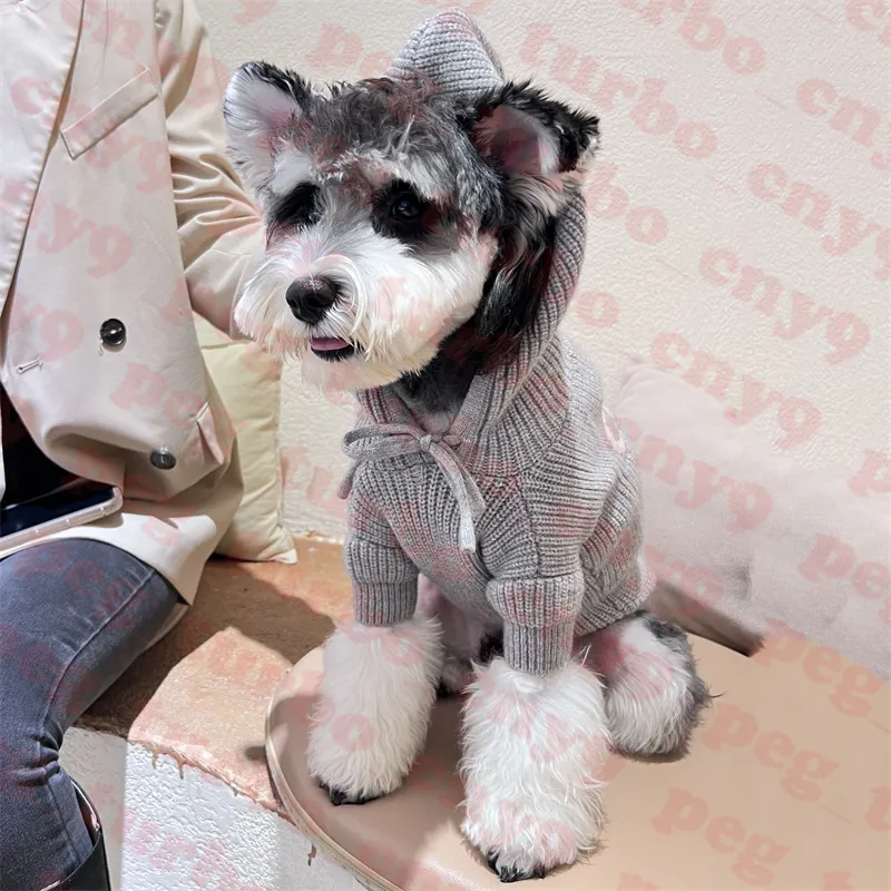 Grey Pets Sweater Hoodie Dog Apparel Brand Logo Pet Knit T Shirt Fashion Schnauzer Dogs Sweatshirt246z