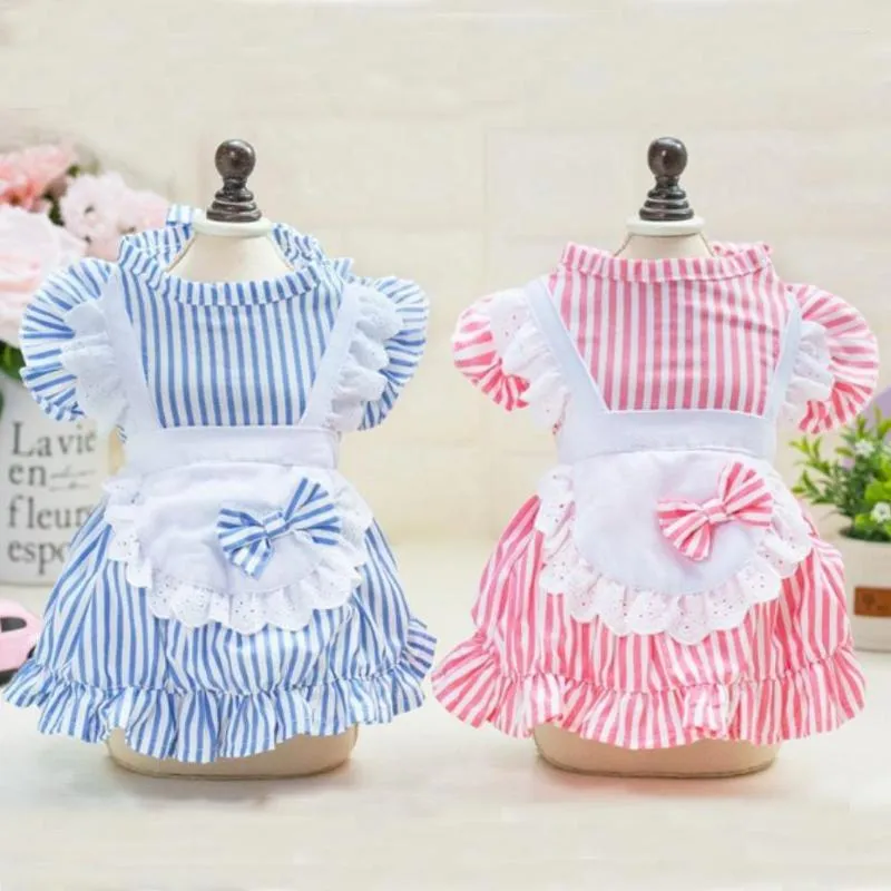 Dog Apparel Striped Cat Dress Tutu Bow Design Pet Puppy Fairy Skirt Spring/Summer Clothes Outfit