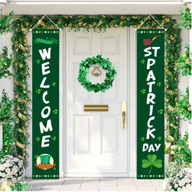 St. Patrick's Day Party Decoration Door Curtain Saint Patrick Green Clover Banner Irish Duuplet Flag Home Ornaments CPA4452 TT1111