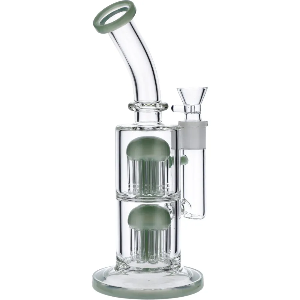 9,8 polegadas Hookahs Double Tree Perc Recycler Dab Rigs Bongos de água de vidro Óleo de tubo de fumaça Bonga única com junta de 14 mm