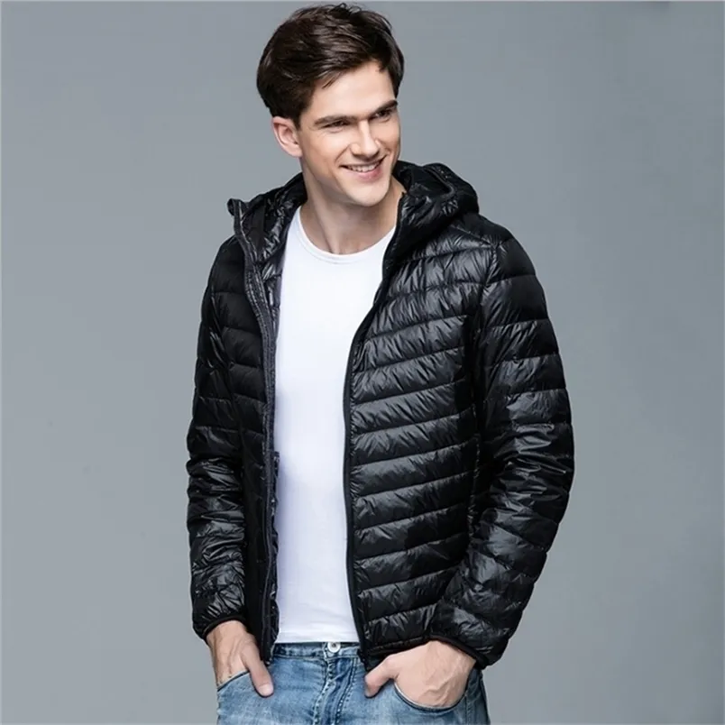 Homens Down Parkas Homens Fofo Casaco de Inverno Moda Com Capuz 90% Casacos de Pato Branco Ultraleve Puffer Portátil Slim 5XL 6XL 221110