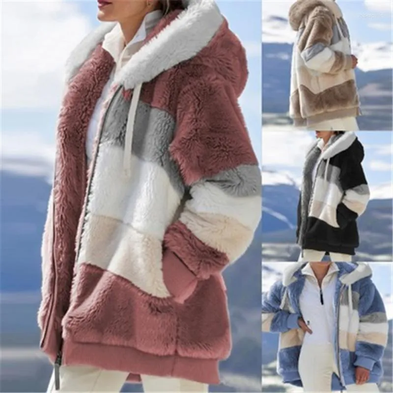 Women's Fur Faux Short Jacket Women 2022 Autumn Winter Fashion Loose Multicolor Hooded Long-Sleeved Warm Coat Trendy 285