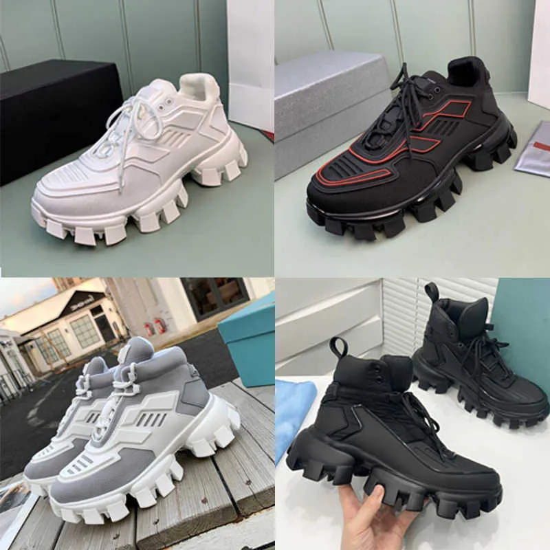 Mens Cloudbust Thunder Sneakers Dam Stickad Tyg Sko Låg Topp Hög Topp Plattform Skor Lätt gummisula 3D Trainers Löparskor Stor storlek Nya färger med box NO338