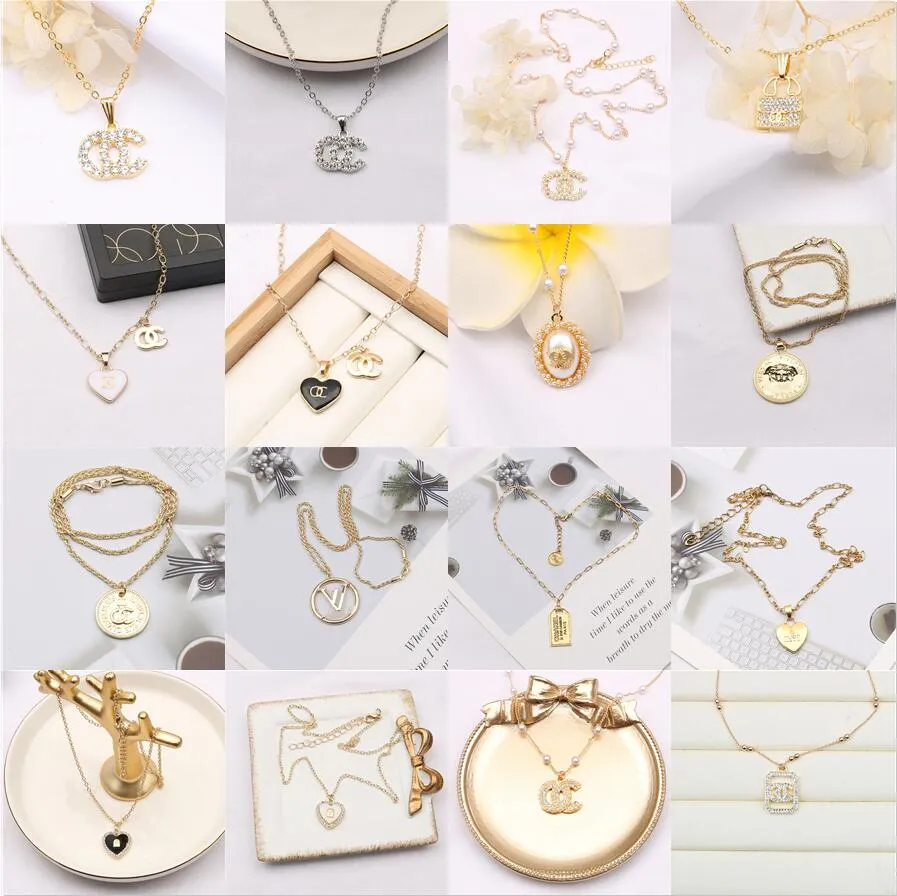 Luksusowy projektant podwójny wisiorek w kształcie litery naszyjniki łańcuch 18K pozłacane Crysatl Pearl Rhinestone sweter naszyjnik dla kobiet Lady Wedding Party biżuteria akcesoria