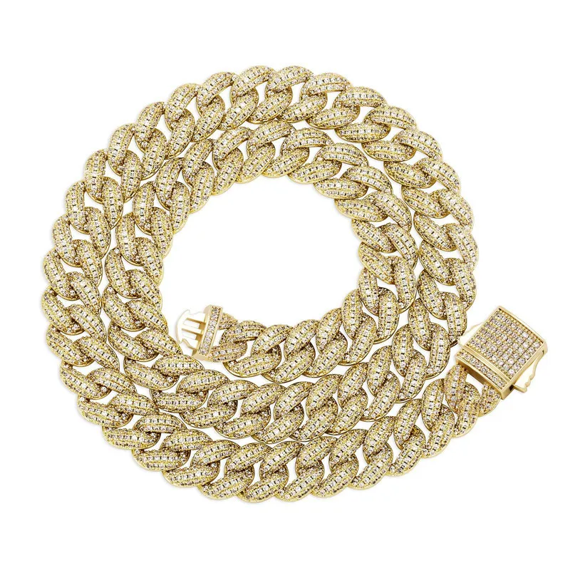 Breite 10 mm, trendiges Gelb-Weiß-Gold vergoldet, glitzernde CZ-Blase, Miami, kubanische Kette, Halskette, Armband, Hip-Hop-Schmuck für Männer und Frauen