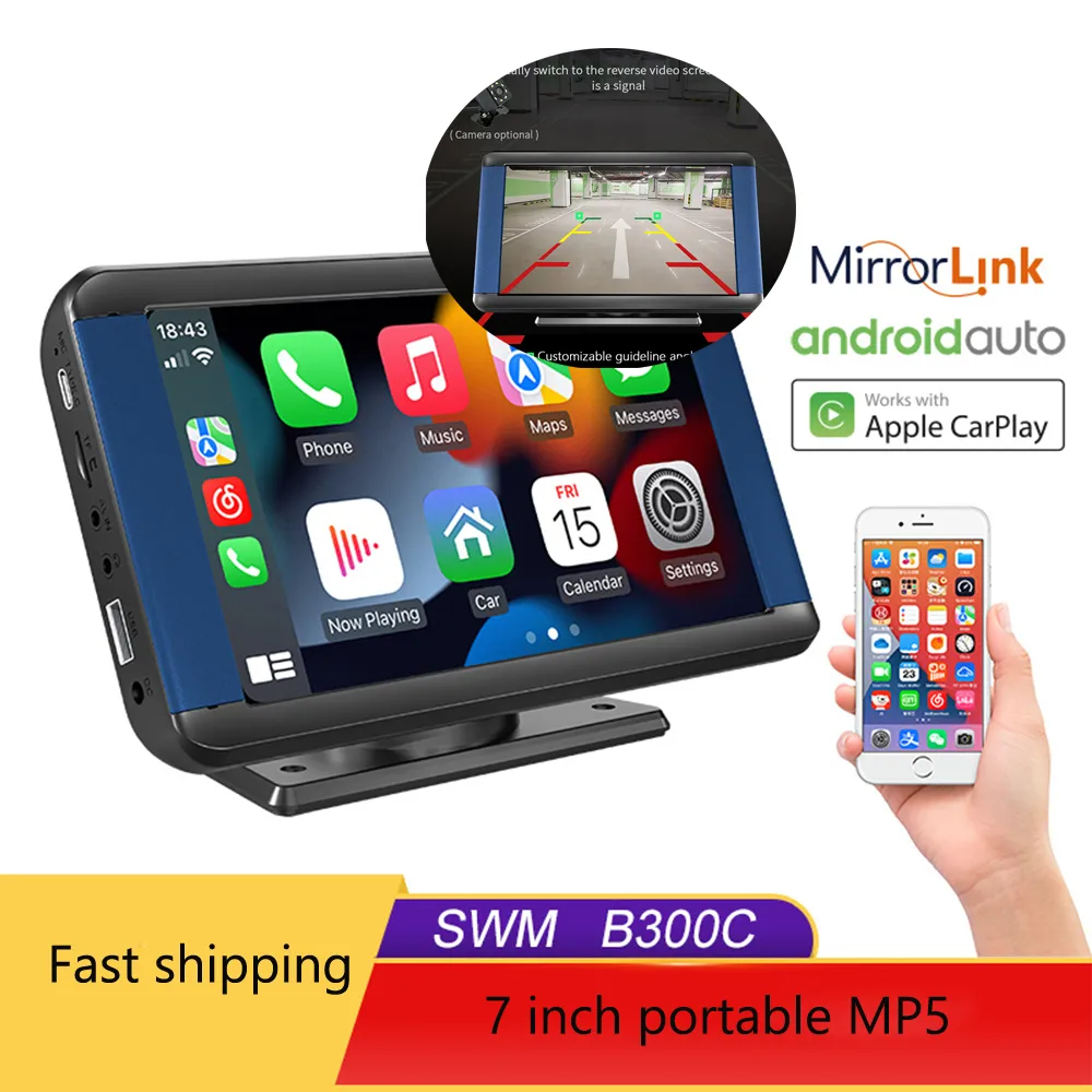 Bilskärm för alla fordon Universal Touch CarPlay Display Wireless Android Auto 7 Inch Portable Hud Airplay MirrorLink