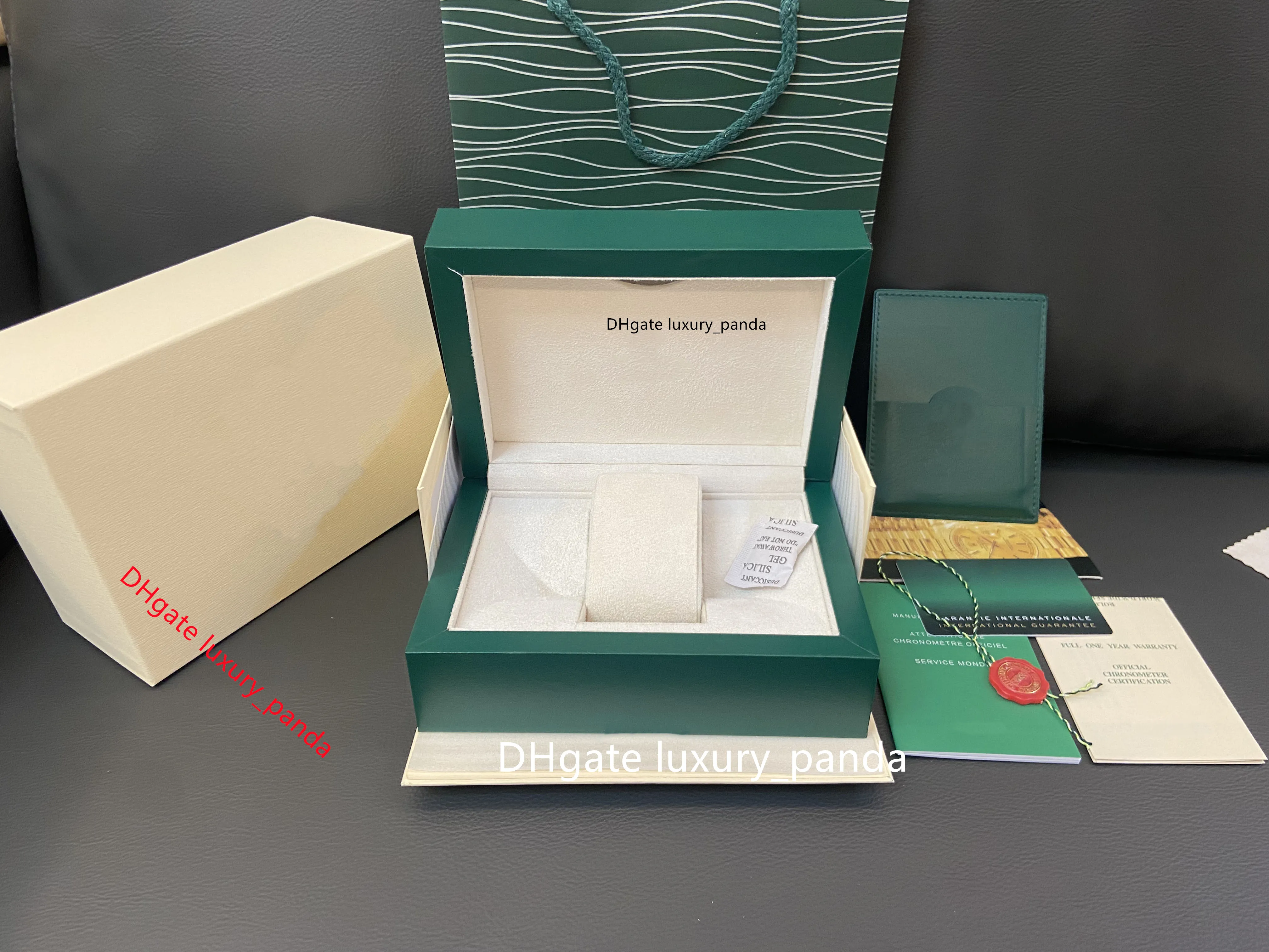 5A 짙은 녹색 시계 상자 원래 나무 패션 선물 상자 126610 126613 116500 116506 126710 126660 럭셔리 롤렉스 시계 상자 카드 소책자 핸드백-b