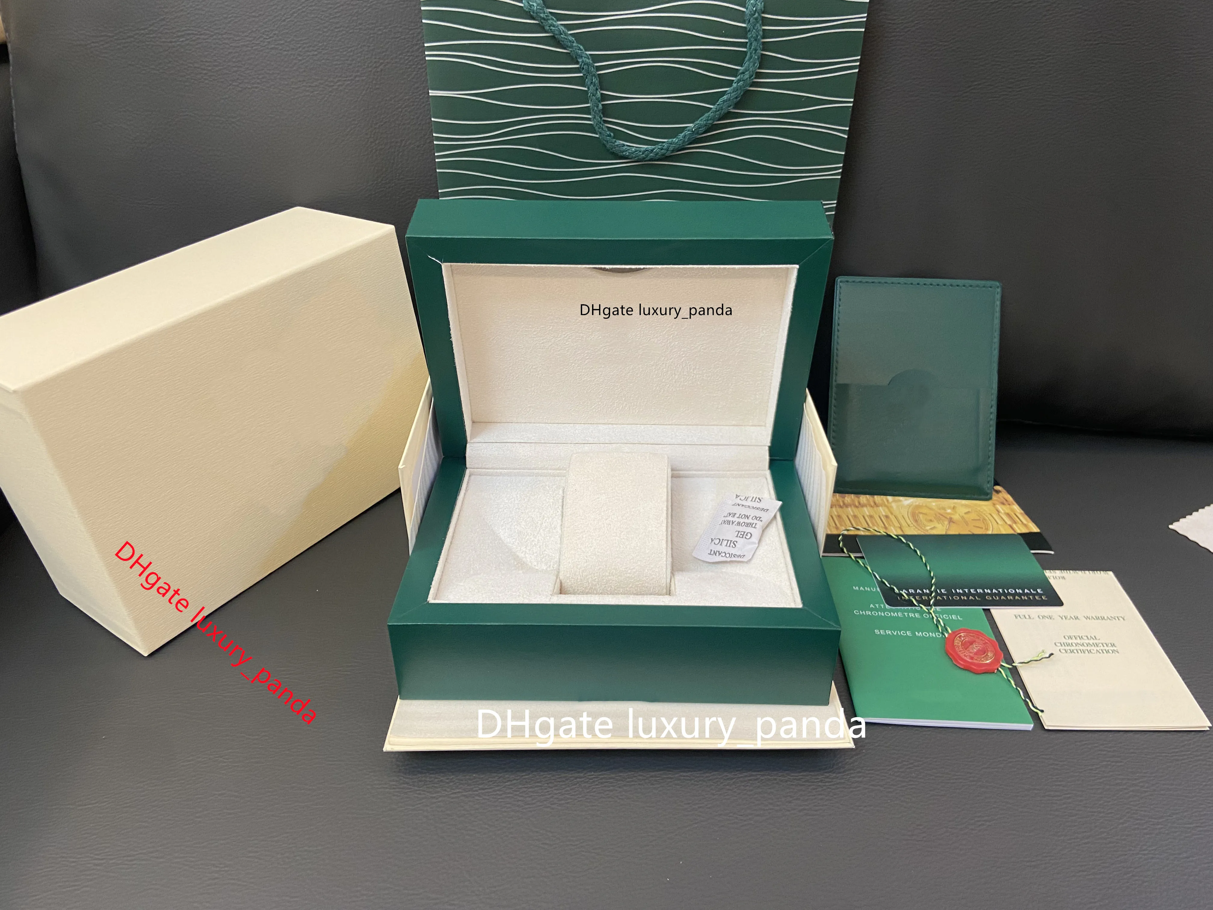 5A dark green watch boxes original wooden fashion gift box for 126610 126613 116500 116506 126710 126660 luxury Rolex watches box card booklet handbag-b